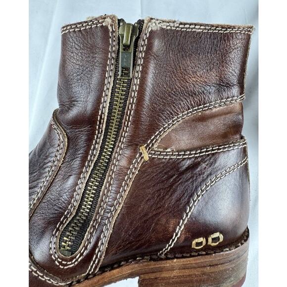 BED|STU Eiffel Women's Boots 10 Brown Distressed Leather Ankle Zip Red Soles - Picture 11 of 15